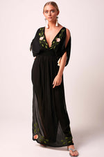 APHRODITE Embroidered Floral Maxi Dress - Black