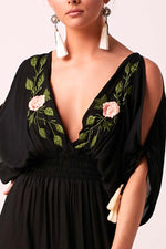 APHRODITE Embroidered Floral Maxi Dress - Black