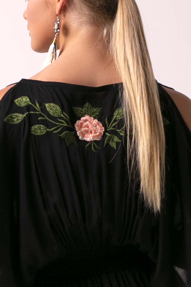 APHRODITE Embroidered Floral Maxi Dress - Black
