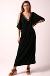 Athena Embellished V-Neck Cold Shoulder Maxi Dress Black