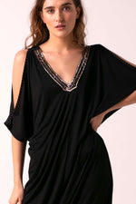 Athena Embellished V-Neck Cold Shoulder Maxi Dress Black
