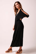 Athena Embellished V-Neck Cold Shoulder Maxi Dress Black