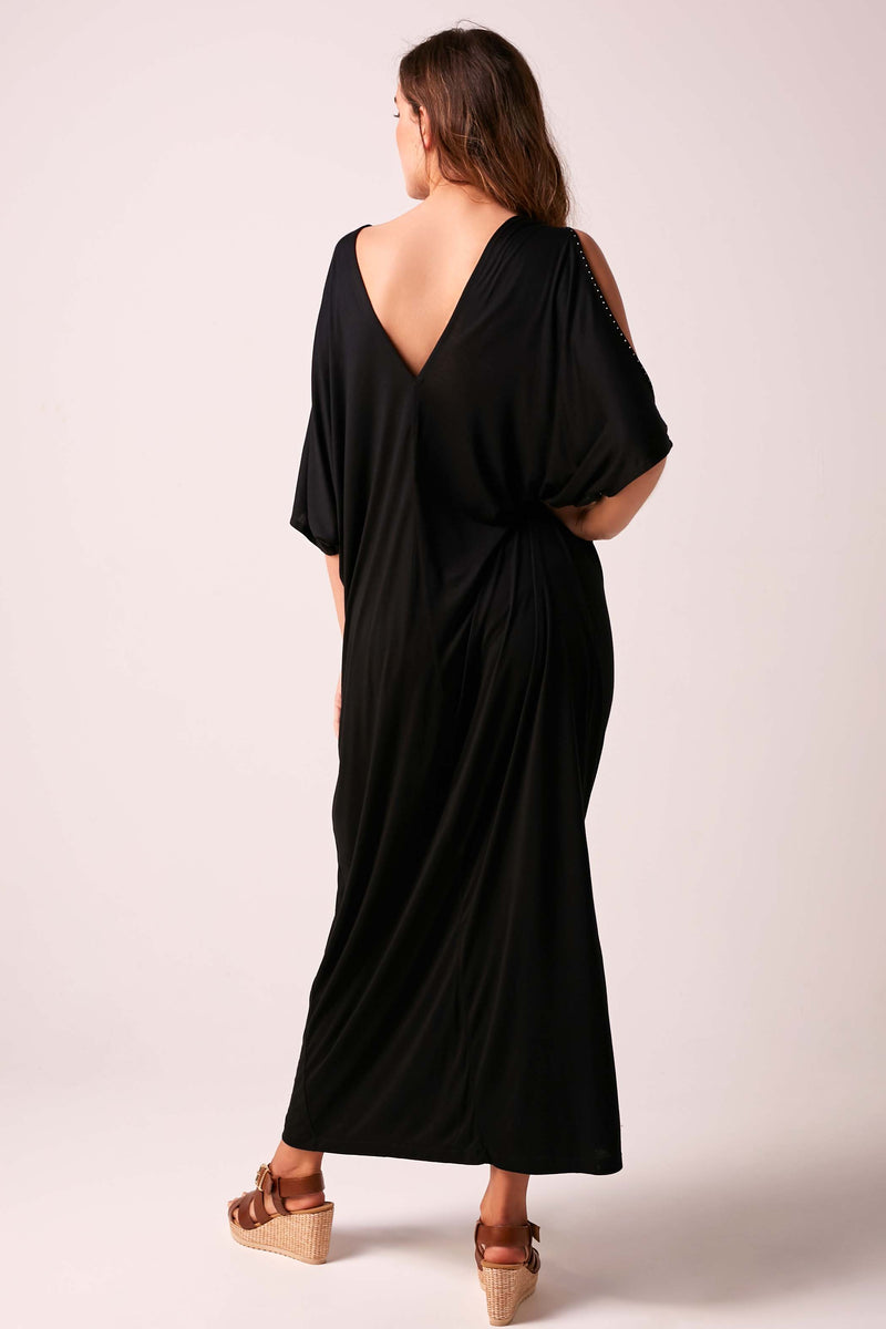 Athena Embellished V-Neck Cold Shoulder Maxi Dress Black