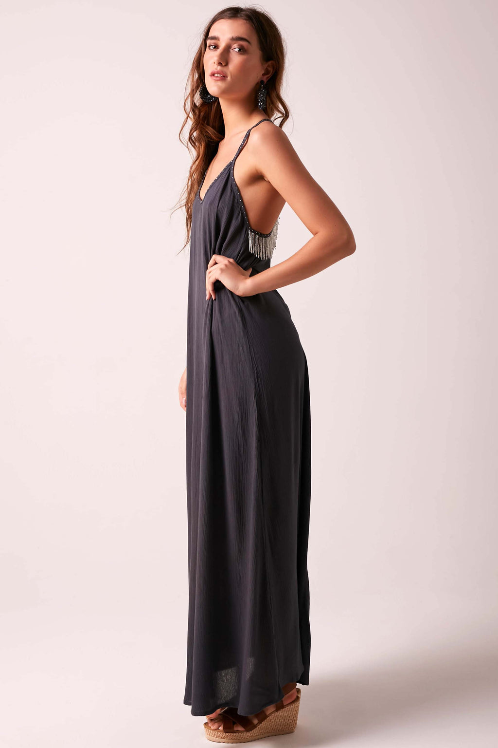 INDIA - Beaded Maxi Dress - Charcoal