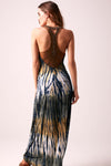 SOPHIA - Beaded Back Maxi Dress Tie Dye  - BRONZE
