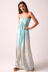 SUNDOWN - Strapless Maxi Dress - Tie Dye Aqua
