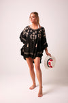 Daisy - Poncho style embroidered boho top - Black