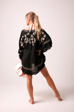 Daisy - Poncho style embroidered boho top - Black