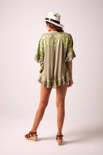 Daisy - poncho style boho kaftan - Khaki and Lime