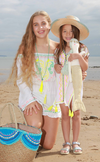 Aztec - White Embroidered  Bardot Playsuit - Pastel