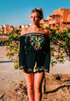 AZTEC Bardot Playsuit - Black with Pastel Embroidery