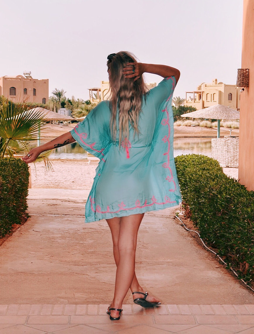 Tie Waist - Kaftan - Duck Egg