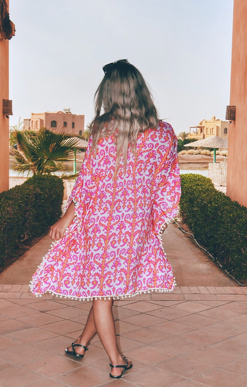 Pom-Pom Kaftan - Pink/White