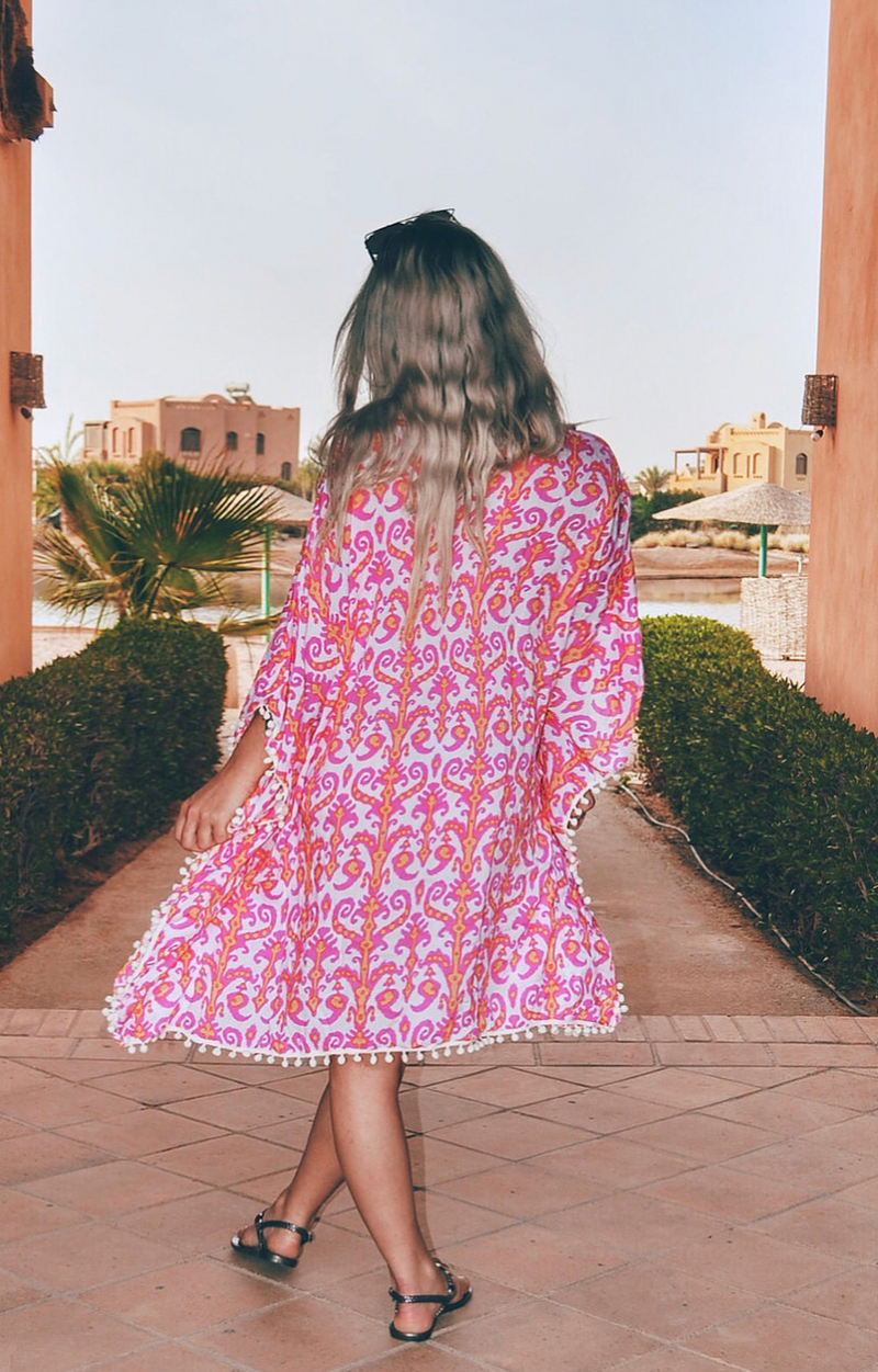 Pom-Pom Kaftan - Pink/White