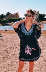 Clubs & Spades - Embroidered Kaftan - Black/Blue