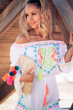 AZTEC Bardot Playsuit - White with Neon Embroidery